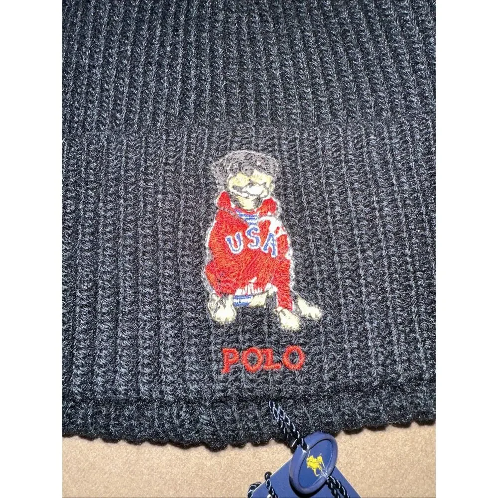 Polo Ralph Lauren Men’s Black Cuffed Beanie Dog With USA Shirt